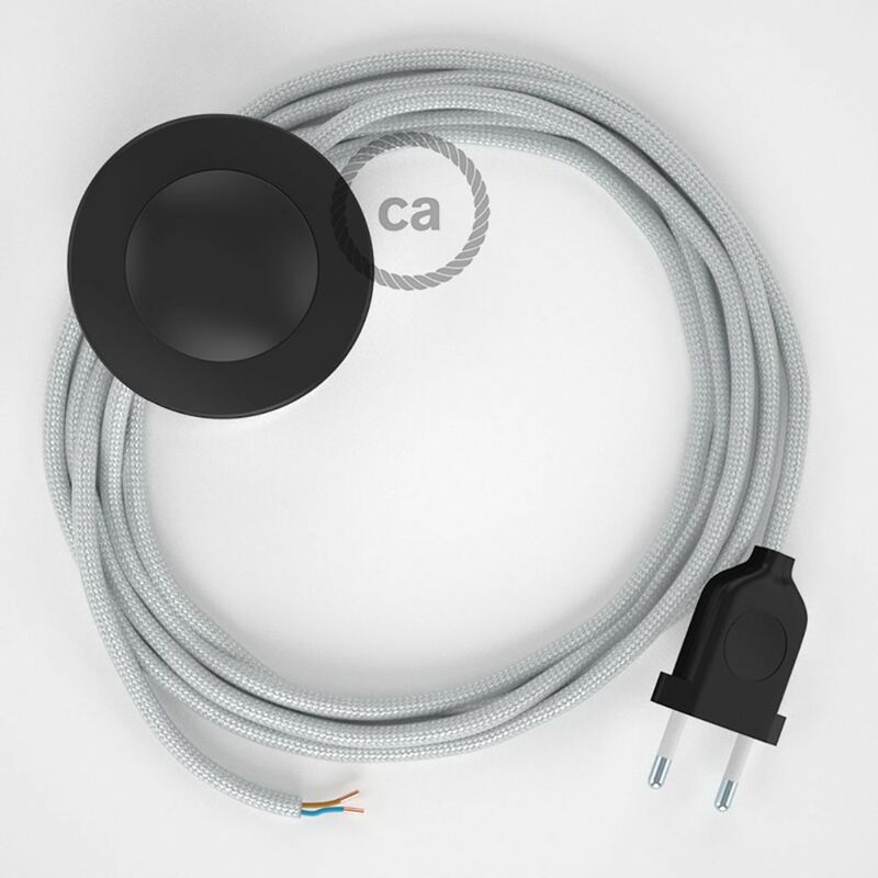 Image of Creative Cables - Cablaggio per piantana, cavo RM02 Effetto Seta Argento 3 m. Scegli il colore dell'interruttore e della spina. Nero