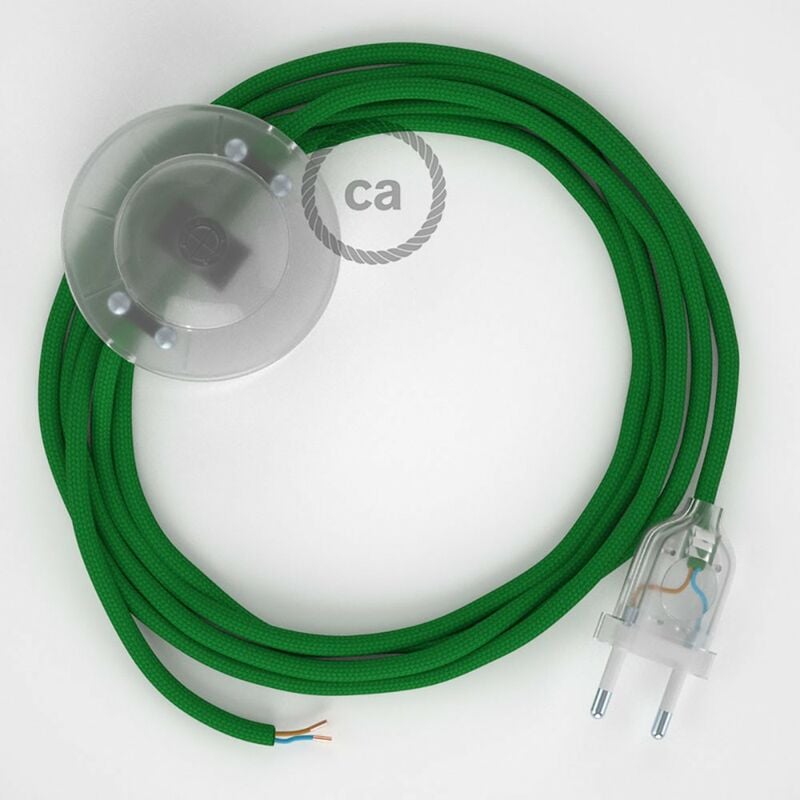 Image of Cablaggio per piantana, cavo RM06 Effetto Seta Verde 3 m. Scegli il colore dell'interruttore e della spina. Trasparente