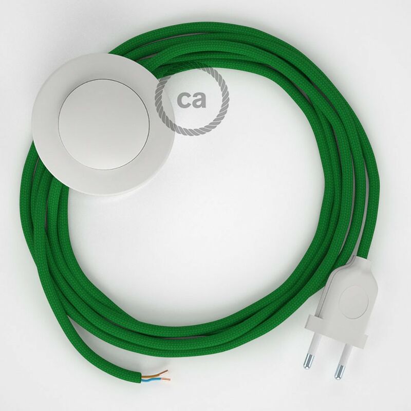 Image of Creative Cables - Cablaggio per piantana, cavo RM06 Effetto Seta Verde 3 m. Scegli il colore dell'interruttore e della spina. Bianco