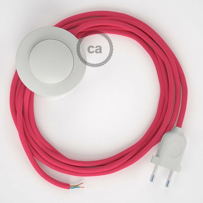 Image of Creative Cables - Cablaggio per piantana, cavo RM08 Effetto Seta Fucsia 3 m. Scegli il colore dell'interruttore e della spina. Bianco