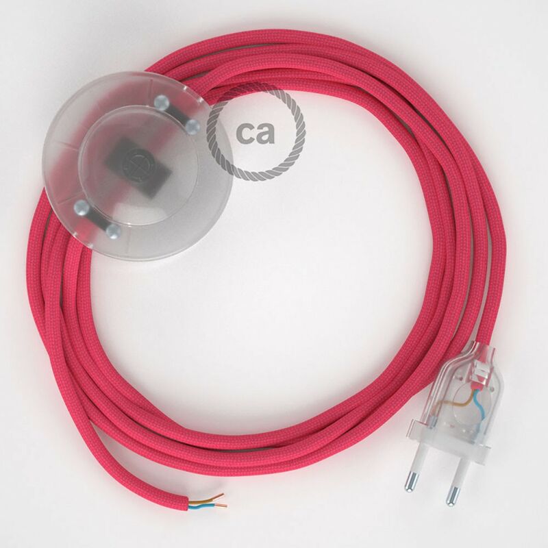 Image of Creative Cables - Cablaggio per piantana, cavo RM08 Effetto Seta Fucsia 3 m. Scegli il colore dell'interruttore e della spina. Trasparente