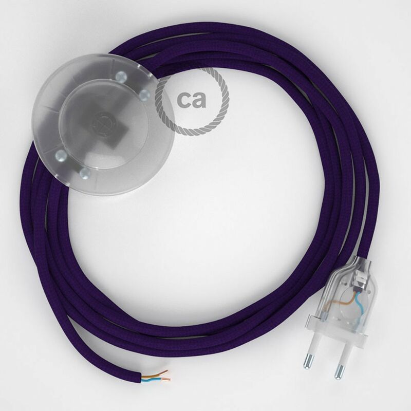 Image of Cablaggio per piantana, cavo RM14 Effetto Seta Viola 3 m. Scegli il colore dell'interruttore e della spina. Trasparente