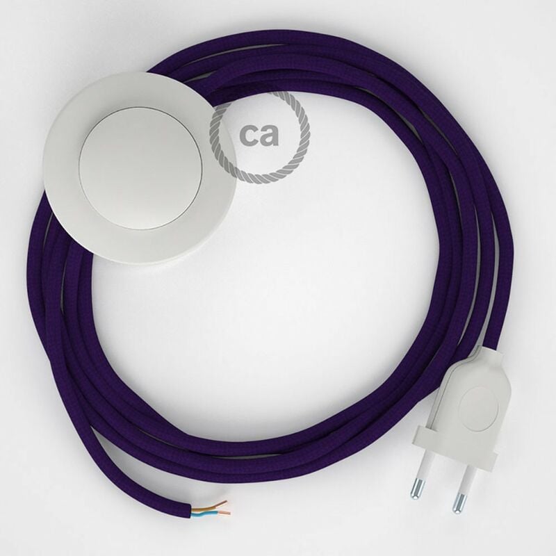 Image of Cablaggio per piantana, cavo RM14 Effetto Seta Viola 3 m. Scegli il colore dell'interruttore e della spina. Bianco