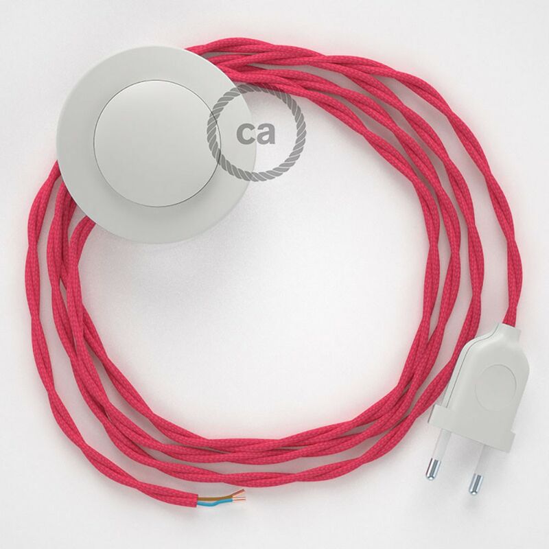 Image of Creative Cables - Cablaggio per piantana, cavo TM08 Effetto Seta Fucsia 3 m. Scegli il colore dell'interruttore e della spina. Bianco