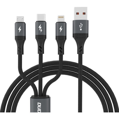 Cable 3 en 1 60 W USB-A - MicroUSB USB-C iPhone Lightning 1,2 m - negro