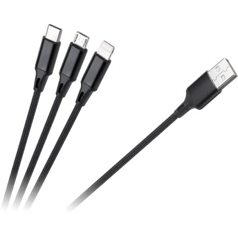 Cable 3 en 1 USB - micro USB C Lightning de 100 cm