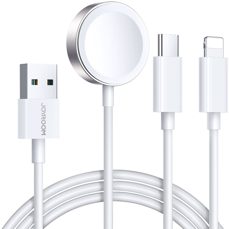 Câble 3en1 Câble USB-A avec chargeur inductif + 1x iPhone Lightning + 1x USB-C 1,2m blanc