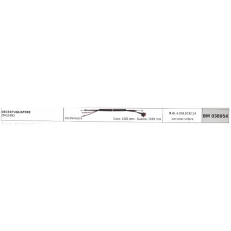 Câble accélérateur de débroussailleuse ZOMAX ZMG5303 câble 1202mm gaine 1035mm