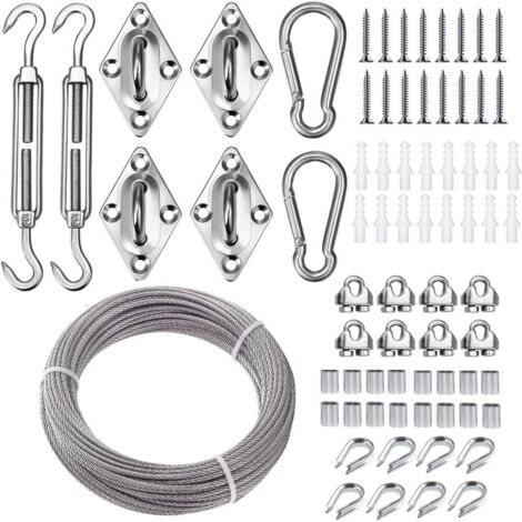 Cable Acier 3mm/15M Câble en Acier Inoxydable T316 avec M6 Tendeurs Cable & Serre-Câbles,pour Garde Corps/Support Plantes Grimpantes Exterieur/Voile d'ombrage/Grillage Cloture/Corde a Linge