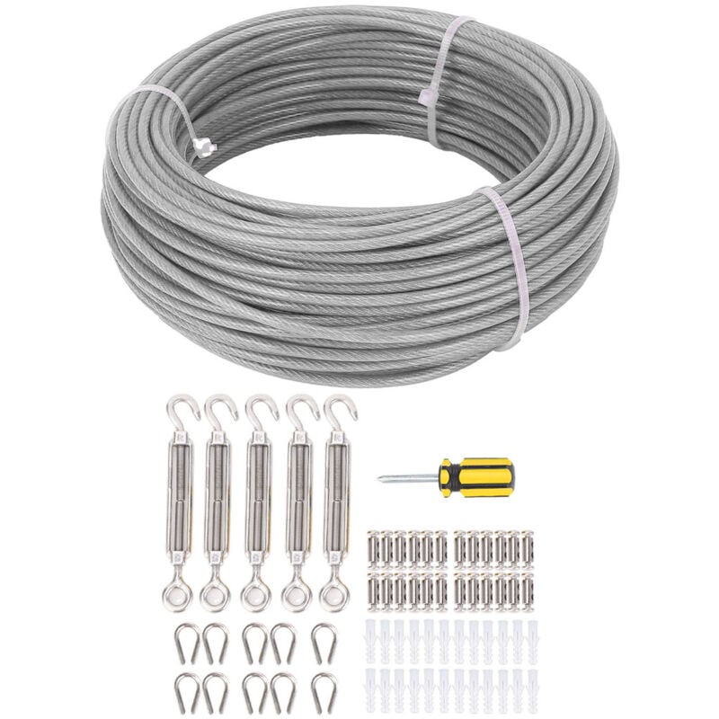 Sjlerst - Câble acier gainé transparent 3mmx30m kit clôture/voile store