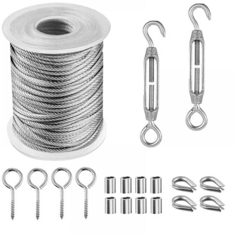 Câble Acier Inoxydable,Corde en Acier Inoxydable à Suspendre,File a Linge Extérieur,Corde à Linge Acier Exterieur,Câble Métallique Extérieur,Corde à