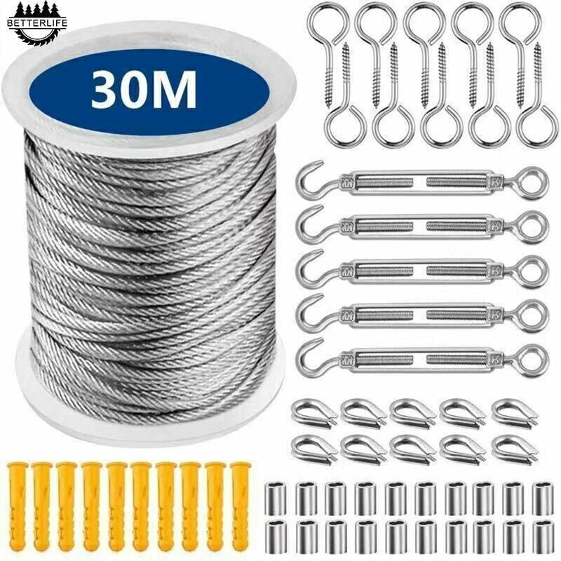 Câble Acier Inoxydable,Corde en Acier Inoxydable à Suspendre,File a Linge Extérieur,Corde à Linge Acier Exterieur,Câble Métallique Extérieur,Corde à
