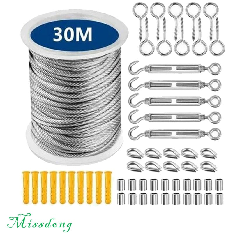 Câble Acier Inoxydable,Corde en Acier Inoxydable à Suspendre,File a Linge Extérieur,Corde à Linge Acier Exterieur,Câble Métallique Extérieur,Corde à