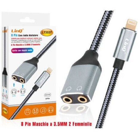 Câble Adaptateur Audio Tressé Lightning Mâle Vers 2 Jacks 3,5mm Femelle Lt3537