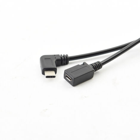 Câble adaptateur coudé de 1,5 mètre, connecteur mâle Type-C vers femelle Micro5P, pour le chargement et le transfert de données des téléphones Android.