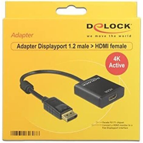 Câble adaptateur Delock DisplayPort / HDMI Fiche mâle DisplayPort, Prise femelle HDMI-A 0.20 m noir 62607 contacts dorés Câble DisplayPort C670891