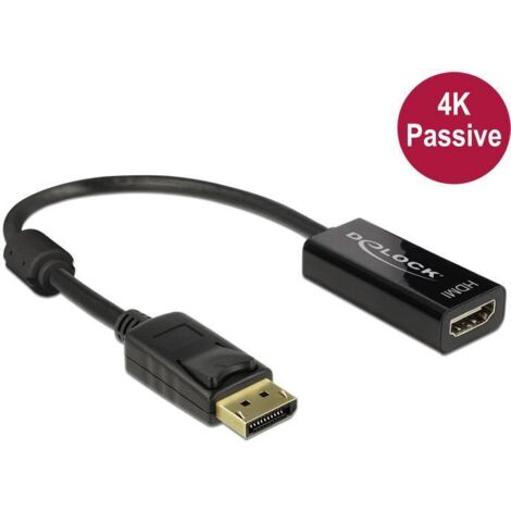 Câble adaptateur Delock DisplayPort / HDMI Fiche mâle DisplayPort, Prise femelle HDMI-A 0.20 m noir 62609 contacts dorés Câble DisplayPort C670851