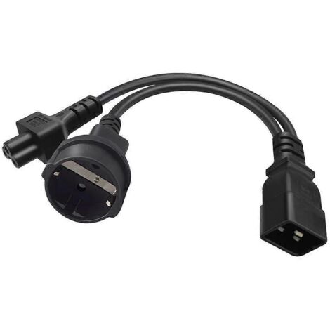 Câble adaptateur en Y IEC320 C20 vers IEC320 C5 + EU4,8 mm (1 entrée, 2 sorties)