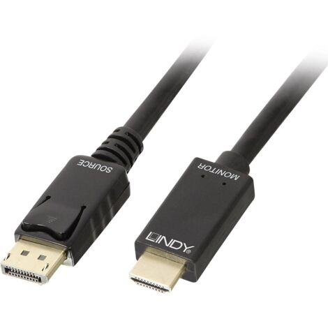 Câble adaptateur LINDY DisplayPort / HDMI Fiche mâle DisplayPort, Fiche mâle HDMI-A 1.00 m noir 36921 Câble DisplayPort C241991