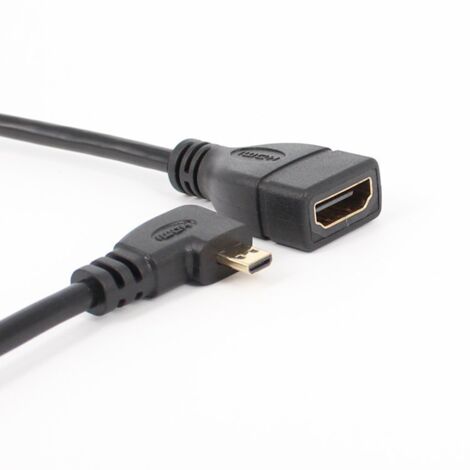 Câble adaptateur micro HDMI vers HDMI coudé à gauche, câble court micro HDMI haute définition pour connecter un téléphone portable à une télévision