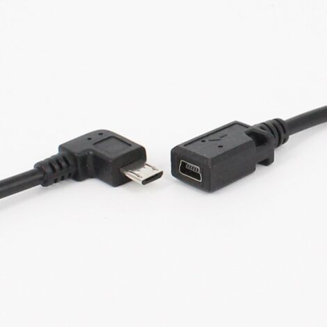 Câble adaptateur Micro USB mâle vers Mini USB femelle coudé à gauche, pour Android vers USB-T, 27 cm