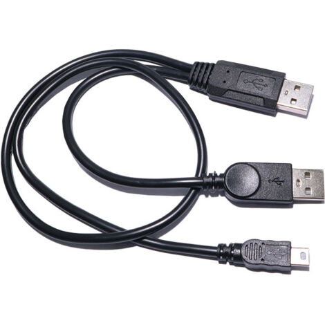 Câble adaptateur Mini USB vers USB 2.0 2 en 1 pour données et alimentation de disque dur externe (2A vers 5P).