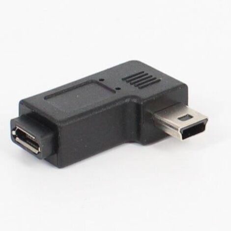 Câble adaptateur miniUSB mâle 5P vers micro USB femelle coudé à 90° vers la gauche, type V8 vers V3T 34