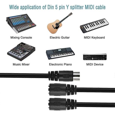 Câble adaptateur répartiteur en Y MIDI DIN 5 broches--