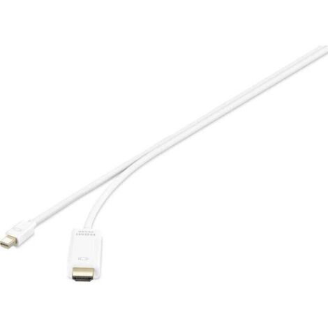 Câble adaptateur Trywise Mini-Display / HDMI Fiche mâle Mini DisplayPort, Fiche mâle HDMI-A 1.80 m blanc RF-4660902 contacts dorés Câble Displa S328211