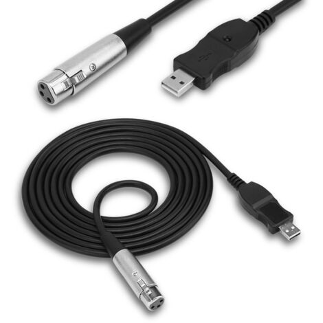 Câble Adaptateur USB Mâle vers XLR Femelle pour Enregistrement Microphone Studio Noir
