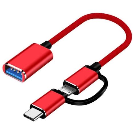 Câble Adaptateur USB Type-C Mâle vers USB Femelle avec Micro USB Mâle