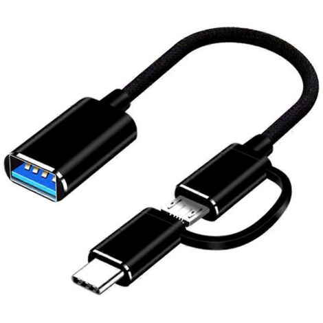 Câble Adaptateur USB Type-C Mâle vers USB Femelle avec Micro USB Mâle
