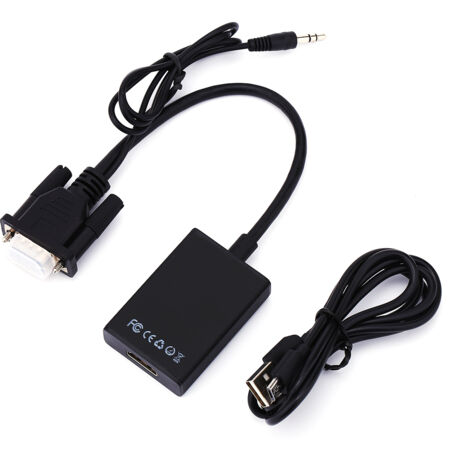 Câble Adaptateur VGA vers HDMI 1080P avec Audio et Alimentation USB pour PC