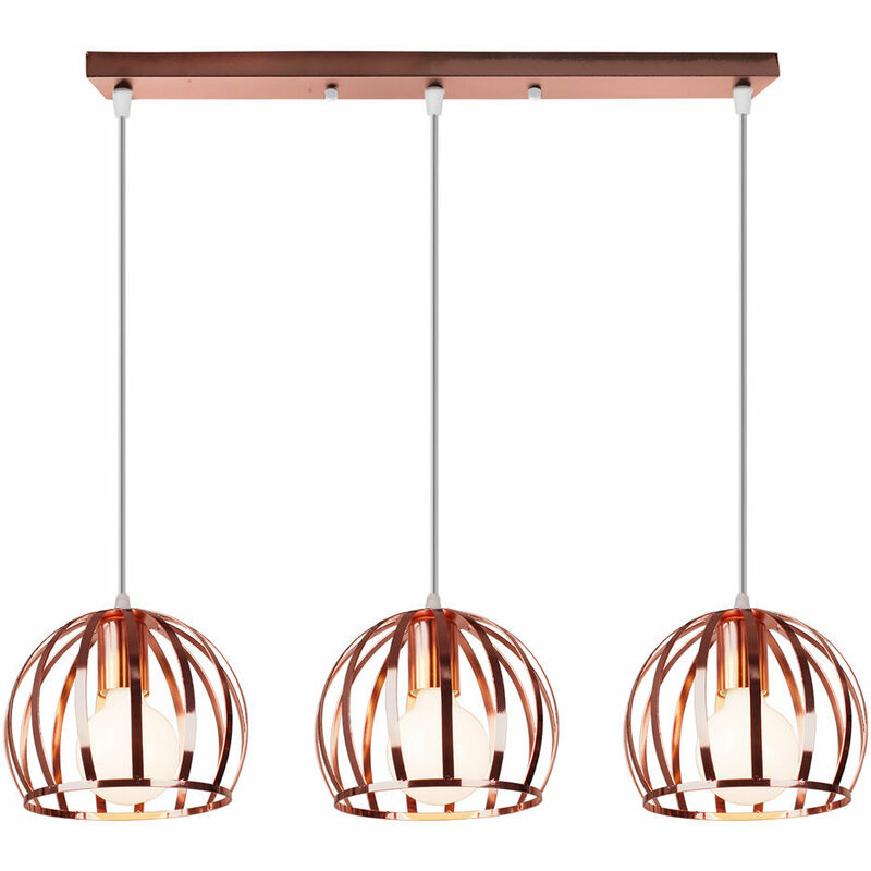 Modern Ceiling Lamp Round Metal Iron Hanging Light Industrial Vintage 3 Heads Pendant Light for Kitchen Farmhouse Hallway Indoor Rose Gold