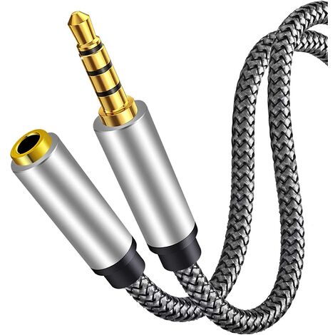 Cable alargador audio textil 4 pin jack 3.5 mm 1 M Plateado - Plateado