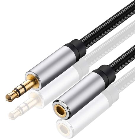 Cable alargador audio textil estéreo jack 3.5 mm 1 M Plateado - Plateado