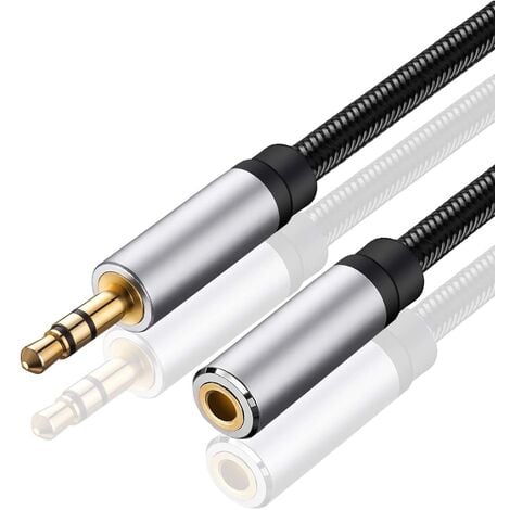 Cable alargador audio textil estéreo jack 3.5 mm 2 M Plateado - Plateado