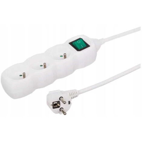 Cable alargador con interruptor 3 tomas 1m Regleta blanca