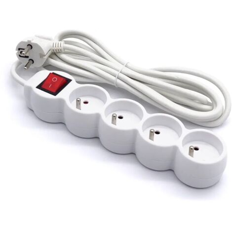 Cable alargador con interruptor, 4 enchufes, blanco, 3 m