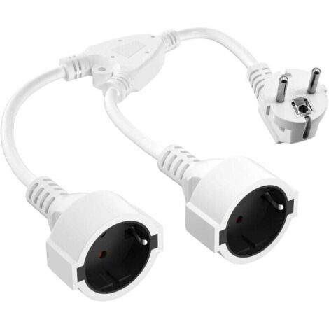 Cable alargador de doble enchufe, cable alargador corto con 2 tomas, adaptador para 2 tomas, 16 A/250 V, IP20, multitoma para hogar, oficina y cocina - Blanco