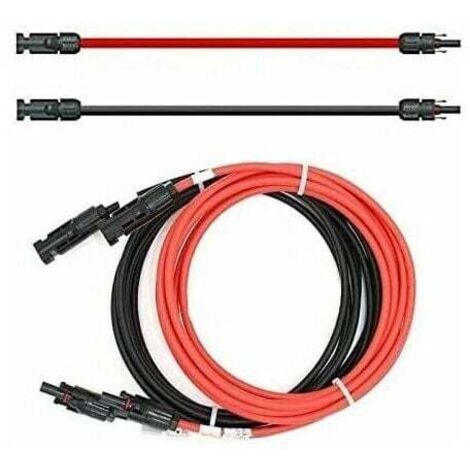 Cable alargador - doble cara - cable solar - rojo/negro - 6 mm² - con enchufe solar montado (2 x 2 m)