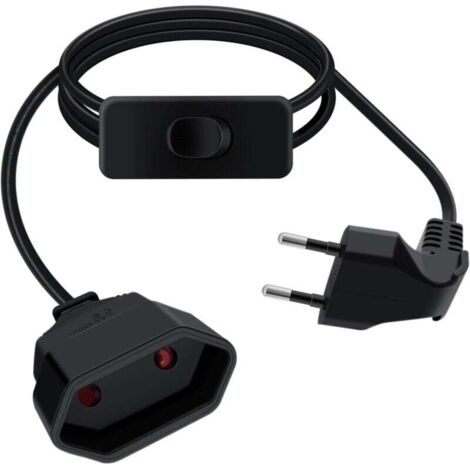 Cable alargador europeo KZQ (1 unidad) con interruptor, 2,5 A, 250 V, para electrodomésticos, lámparas de mesa, enchufes, televisores, ordenadores, etc. (Negro, 1 m)