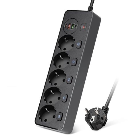 Cable alargador multicabezal con 4 puertos USB de carga rápida (negro)