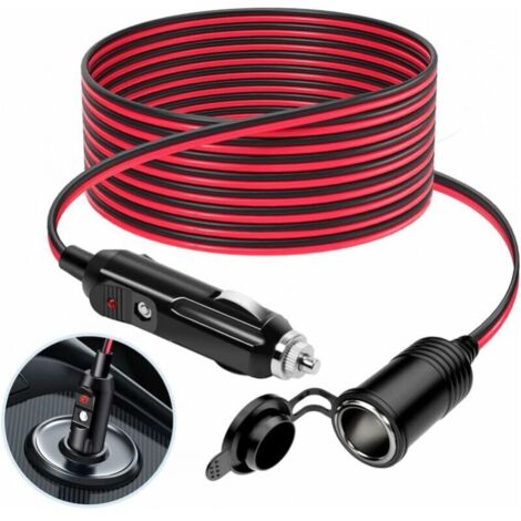 Cable alargador para encendedor de cigarrillos de 1 m de largo, cargador de coche de 12 V/24 V, toma de encendedor de cigarrillos, calibre 16 AWG, adaptador impermeable y a prueba de polvo con fusible