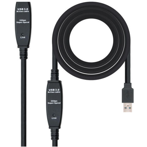 Cable Alargador USB NANOCABLE 10.01.0312 Negro 10 m