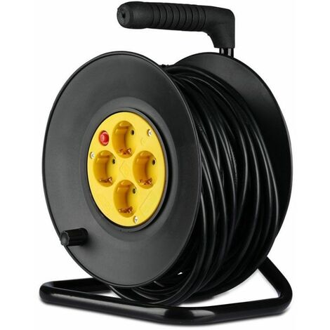 Cable alargador V-TAC con 4 tomas de corriente 10A 2P + Schuko con protección térmica, color negro y enchufe Schuko, longitud: 25m