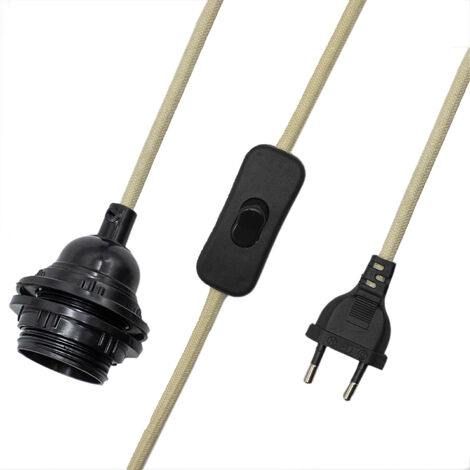 Cable alimentacion trenzado portalampara E27 con interruptor 2 M Beige