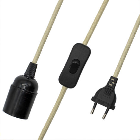 Cable alimentacion trenzado portalampara E27 interruptor 1.5 M Beige