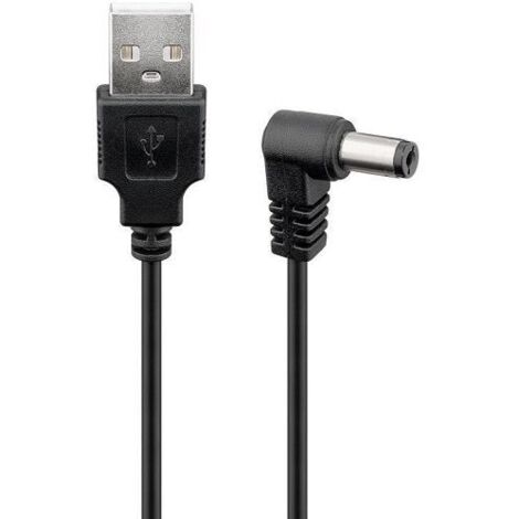 Cable alimentacion USB a DC 2.5 x 5.5 mm acodado 1 M Negro