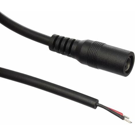 Câble alimentation 2m souple ruban LED avec fil électrique noir + rouge et prise connecteur jack femelle étanche transformateur